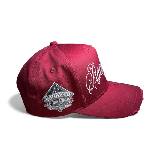 Distressed A-Frame Snapback Maroon